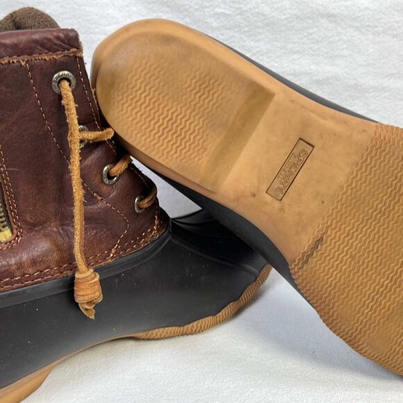 Sperry Saltwater Duck Boots 8M Brown Waterproof Rubber Boots Lace up & Zipper  O - Picture 6 of 12